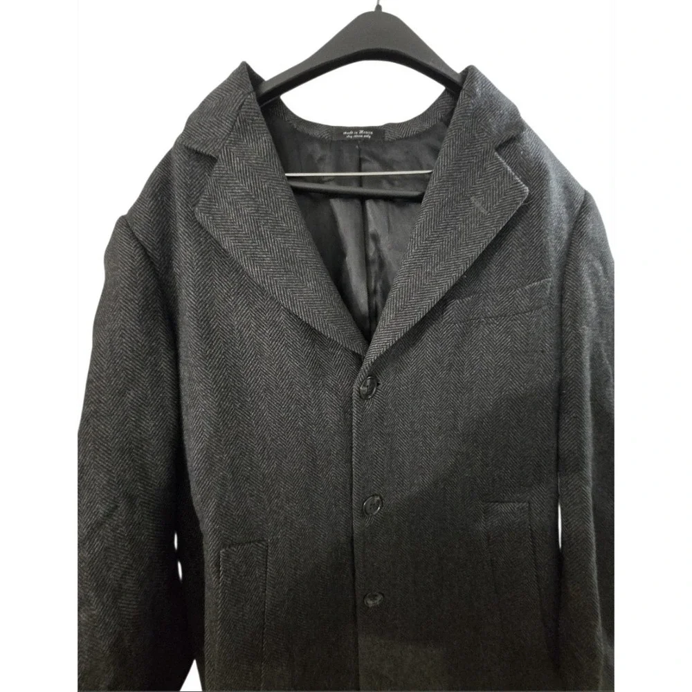 Chaps Ralph‎ Lauren Overcoat Mens 42R Gray Herringbone 100% Wool Trench Coat...